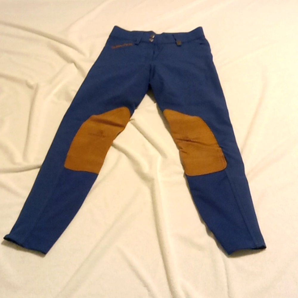 ROMFH, equestrian riding breeches, women's size 22R, blue and tan, with pockets